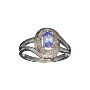 2.2k Fine Jewelry 0.50CT Tanzanite And Diamond Platinum Over Sterling Silver Rin